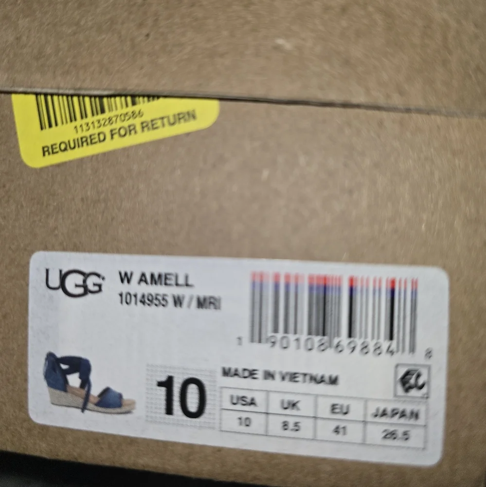 NWB UGG Amell Open Toe Lace Up Denim & Jute Wedge Espadrille Size 10